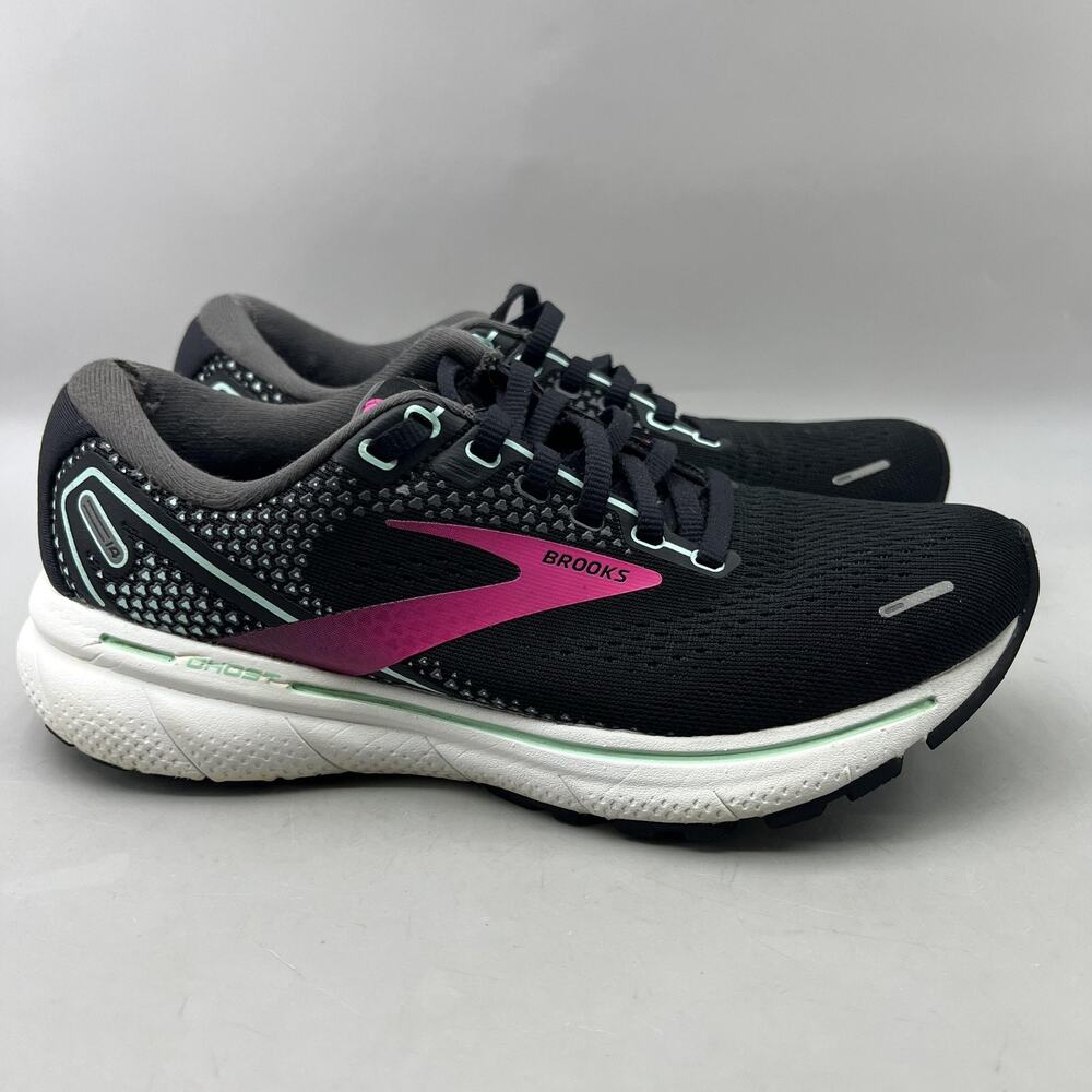 Brooks Ghost 14 Running Shoes Women Size 6.5 B Black Pink Mesh Comfort Sneakers
